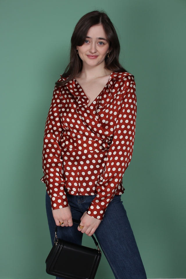 Spotty Wrap Blouse - Rustic Brown - Second Female - Bluser & Skjorter - VILLOID.no