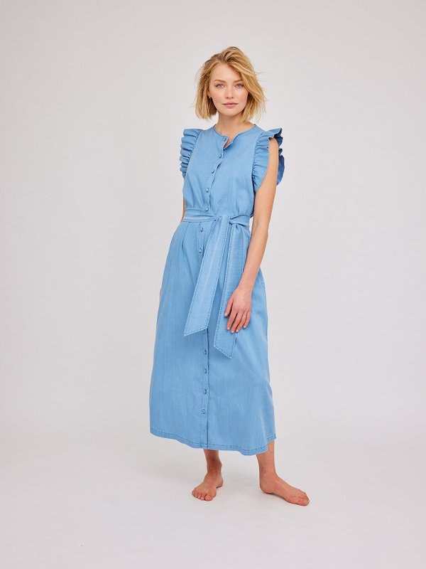Pauline Long Denim Dress - Blue Denim