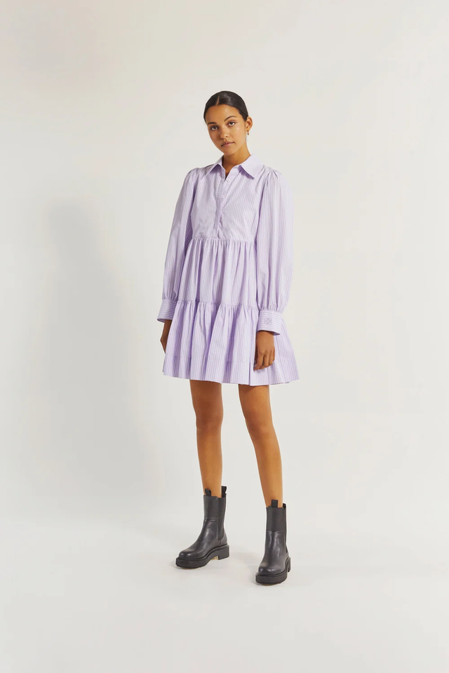 Allie Shirt Dress - Lavender Stripe