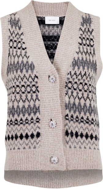 Soella Stitch Knit Waistcoat - Beige - Neo Noir - Gensere - VILLOID.no