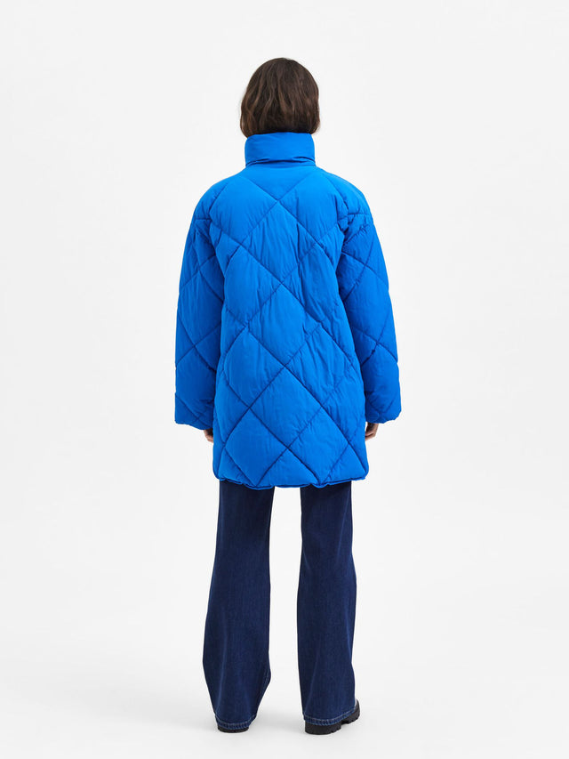 blue long down jacket