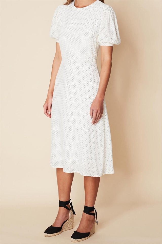 Samirah Midi Dress - Sofie Dot Print White/Black