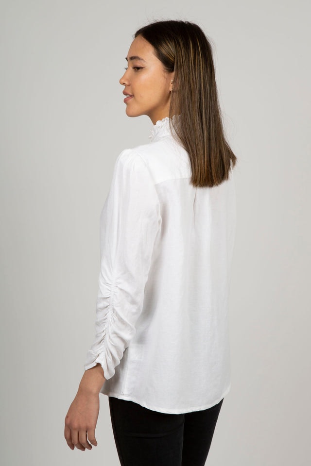 Linen Blouse with Ruffles - White