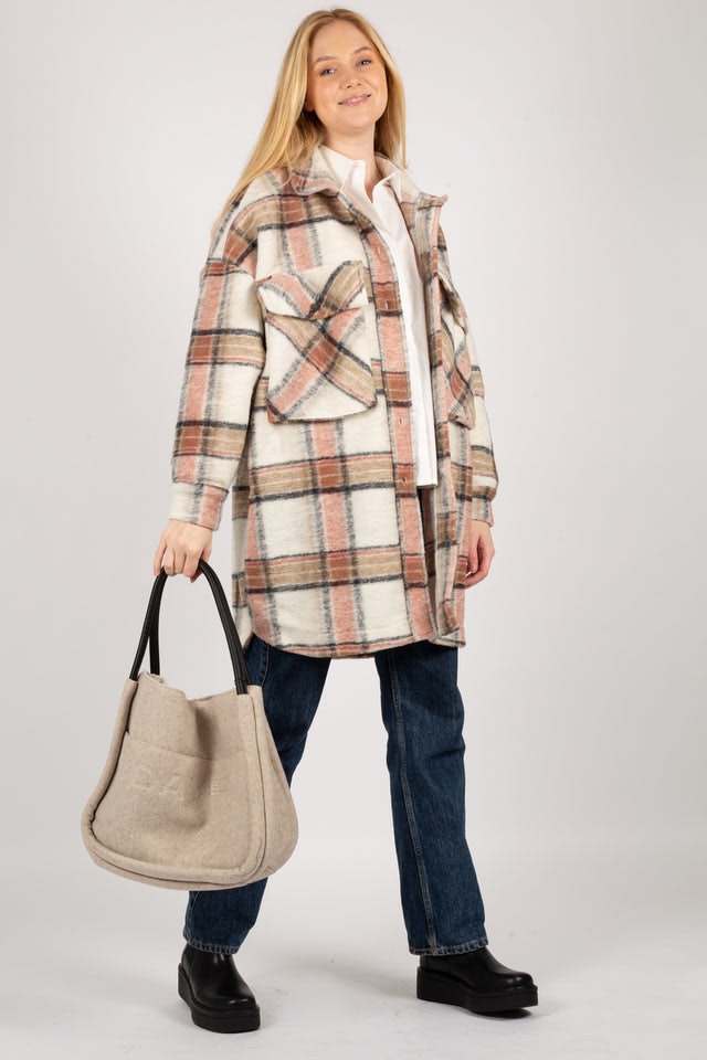 Celine Coat Wool - Offwhite/Rose/Camel Checks
