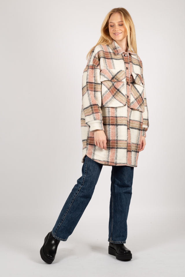 Celine Coat Wool - Offwhite/Rose/Camel Checks