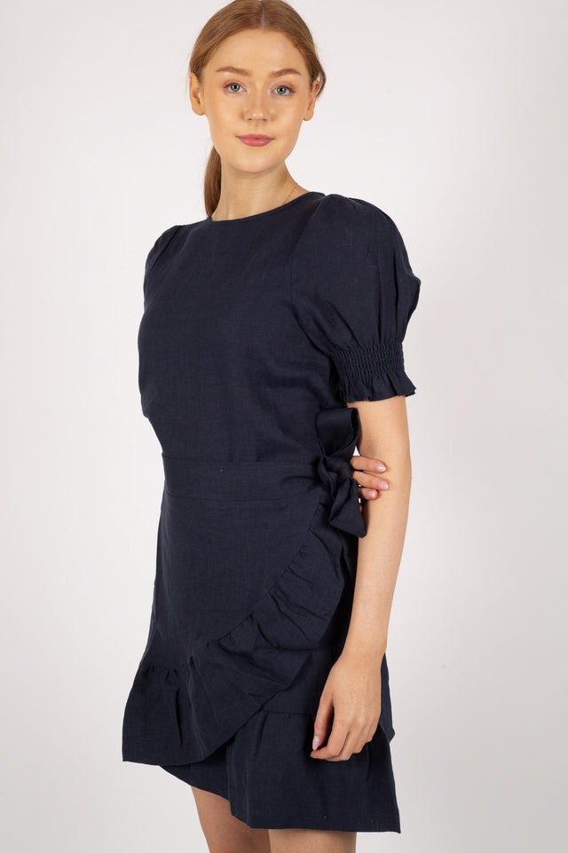 Serena Linen Dress - Navy