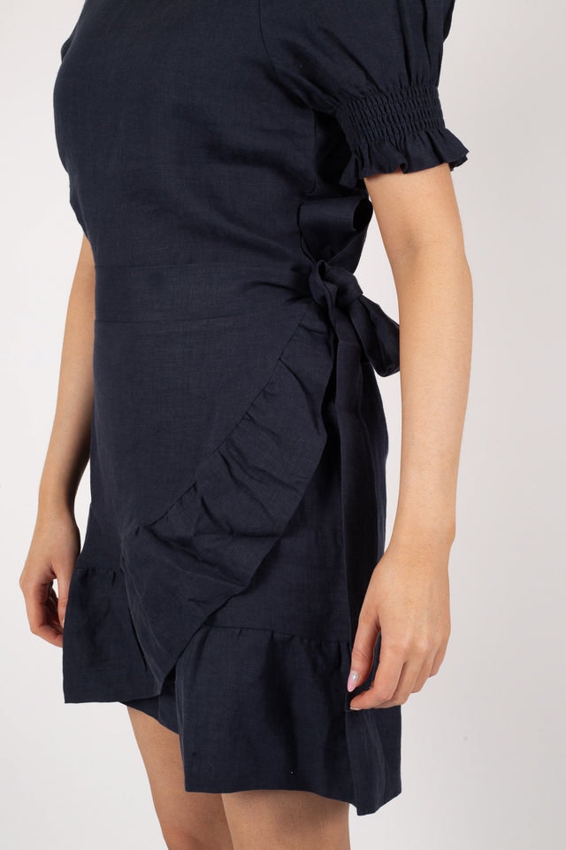 Serena Linen Dress - Navy