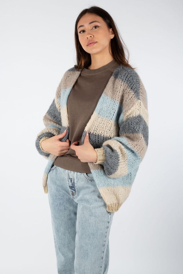Kala Knit Cardigan Wool - Bright Stripes