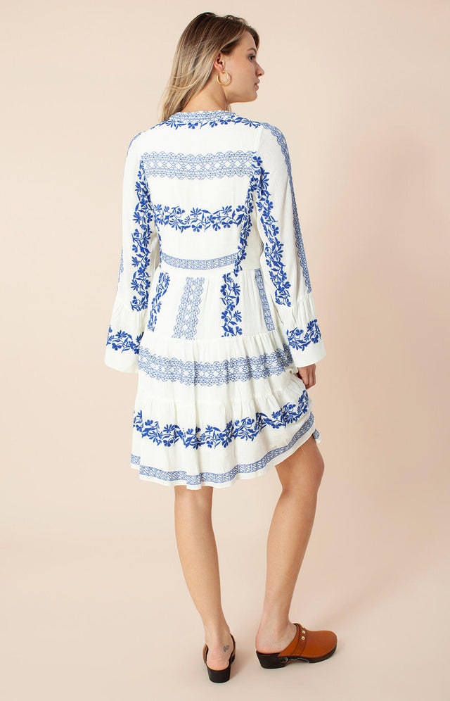 Delia Short Embroidered Dress - Blue