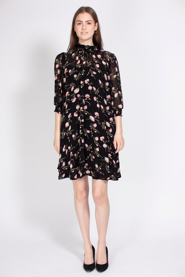 Delicate Semi A-line Dress - Black Poppy - ByTimo - Kjoler - VILLOID.no