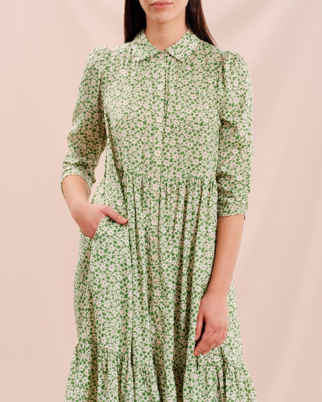 Delicate Shirt Dress - Green Garden