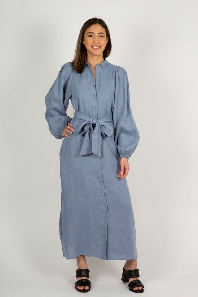 Josefin Linen Dress - Dusty Blue