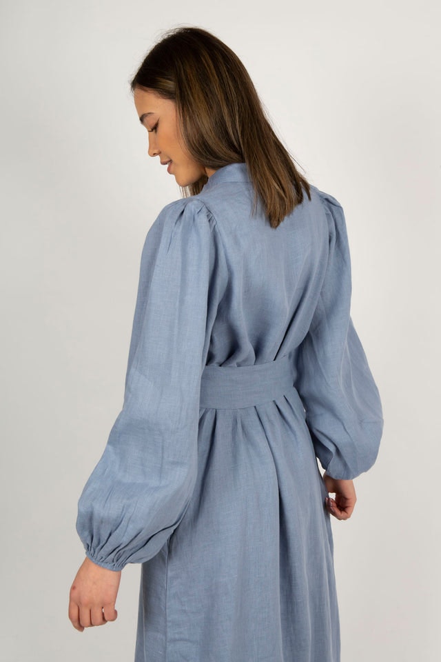 Josefin Linen Dress - Dusty Blue