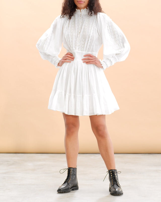 Cotton Slub Mini Dress - White