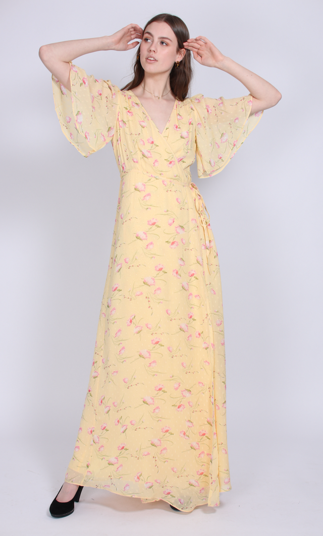 Delicate Semi Wrap Dress - Yellow Poppy - ByTimo - Kjoler - VILLOID.no