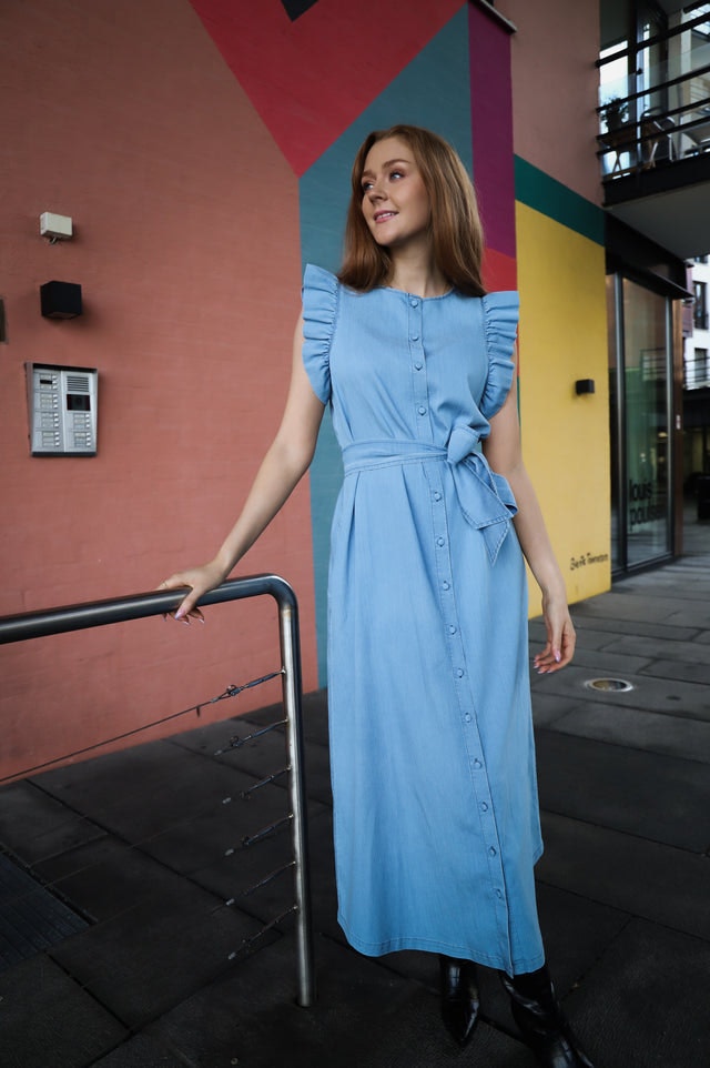 Pauline Long Denim Dress - Blue Denim