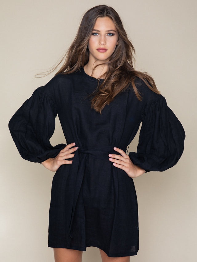 Kara Linen Dress - Black