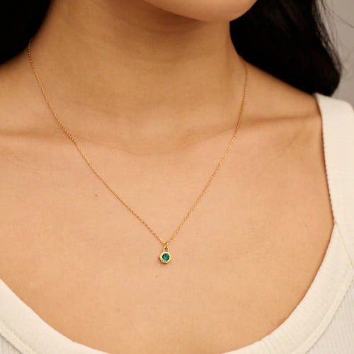 Emerald Hexagon Drop Necklace With Swarovski Crystals - Emerald
