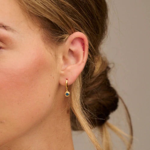 December Birthstone Huggie Hoop Earrings With Swarovski Crystals - Montana