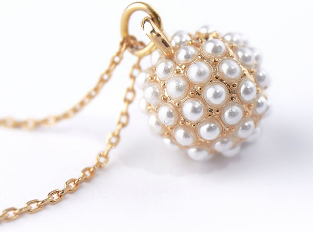 Pearl Encrusted Orb Necklace - Gold
