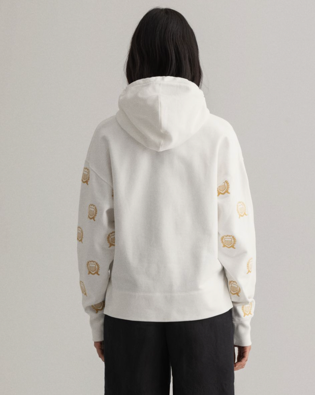 D1. Crest Embroidery Sweat Hoodie - Eggshell