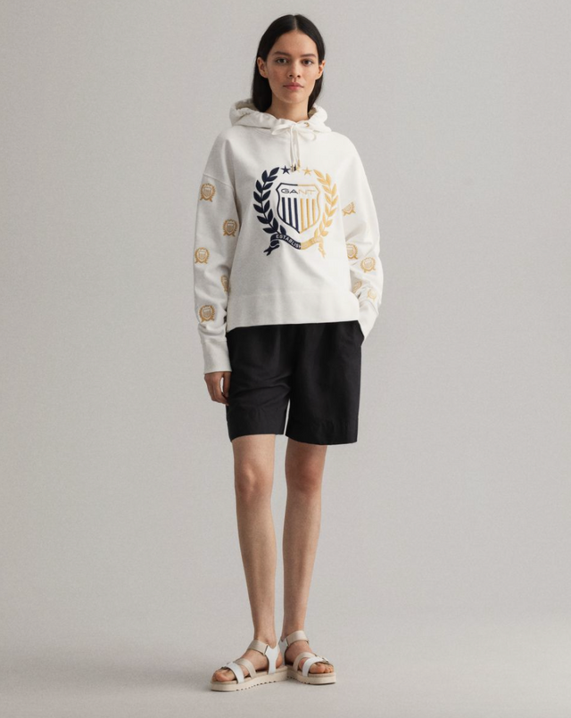 D1. Crest Embroidery Sweat Hoodie - Eggshell