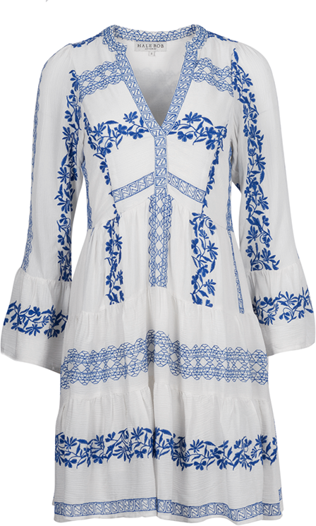 Delia Short Embroidered Dress - Blue