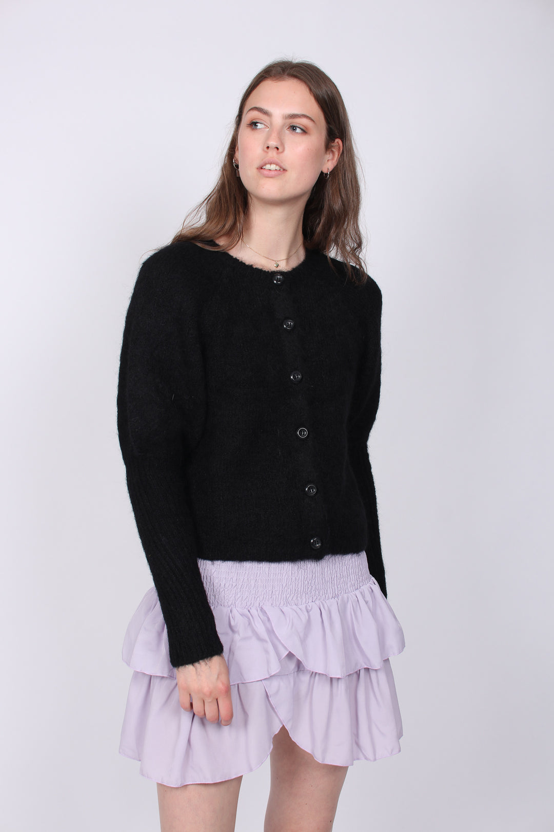 Hairy Knit Puffed Cardigan Black Hairy Knit Puffed Cardigan Black