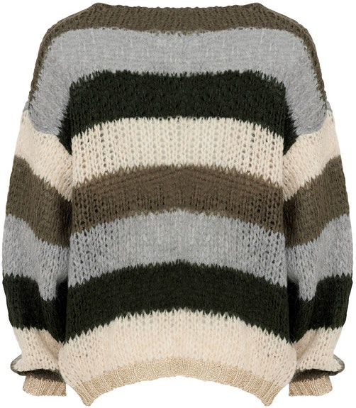 Kala Knit Cardigan Wool - Army/Beige Stripes - Noella - Gensere - VILLOID.no