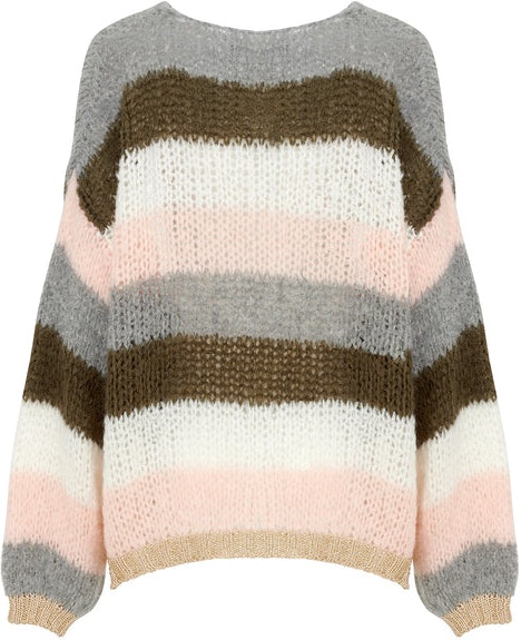 Kala Knit Cardigan Wool - Olivegreen/Rose Stripes - Noella - Gensere - VILLOID.no