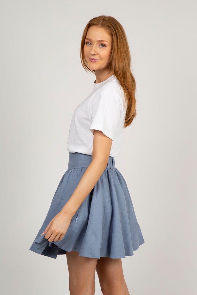 Anett Linen Skirt - Dusty Blue