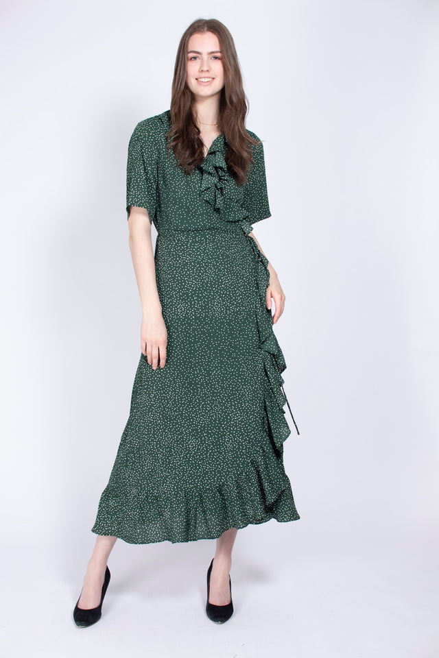 Image Maxi Wrap Dress - Green Dot - Just Female - Kjoler - VILLOID.no