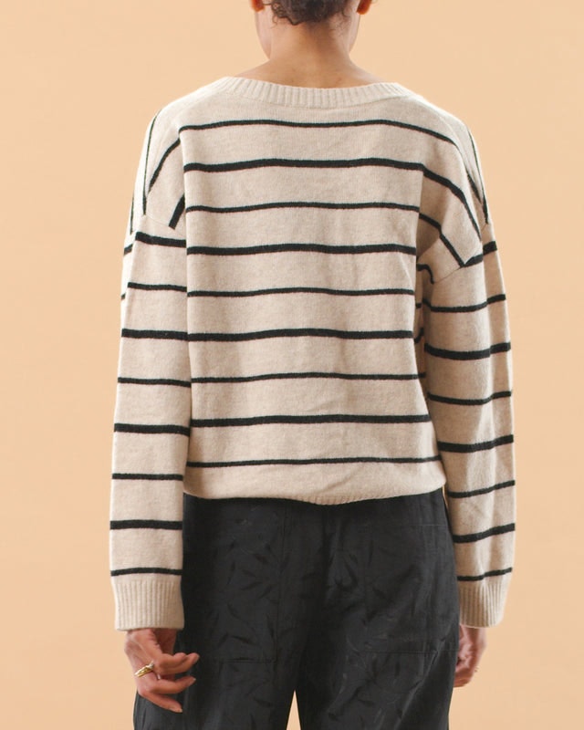 Merino Knit Cardigan - Beige Stripe
