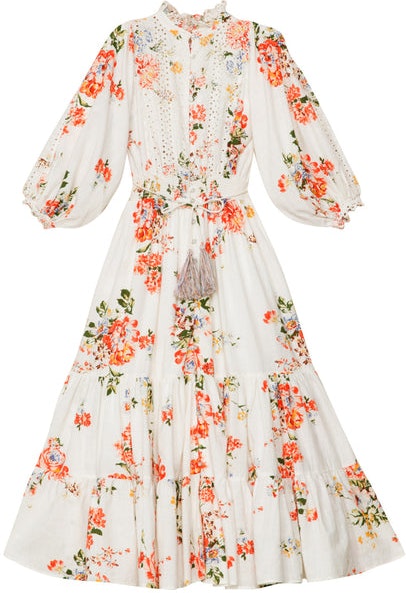 Cotton Slub Midi Dress - Vintage Flowers
