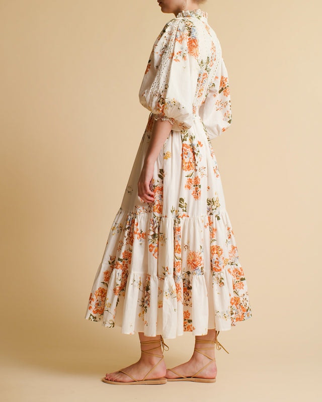 Cotton Slub Midi Dress - Vintage Flowers