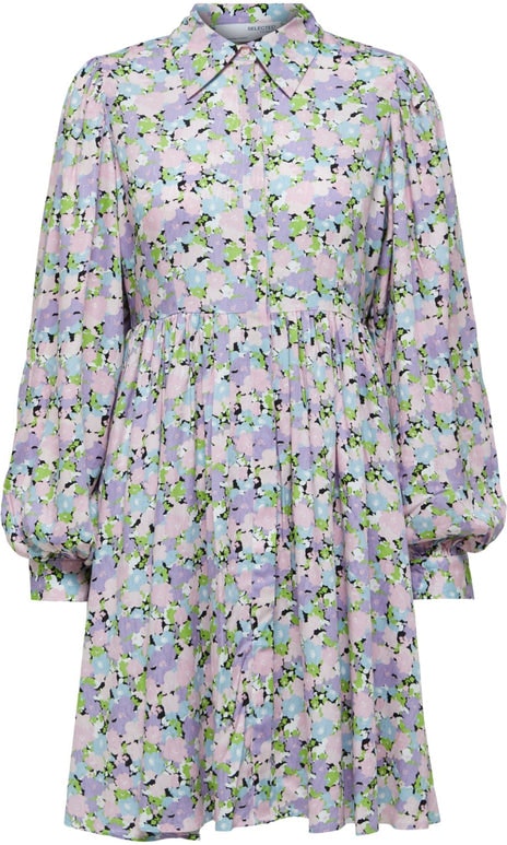 Judita LS Short Shirt Dress - Violet Tulip AOP