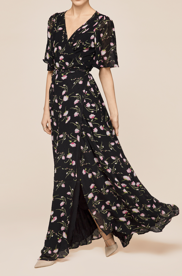 Delicate Semi Wrap Dress - Black Poppy - ByTimo - Kjoler - VILLOID.no
